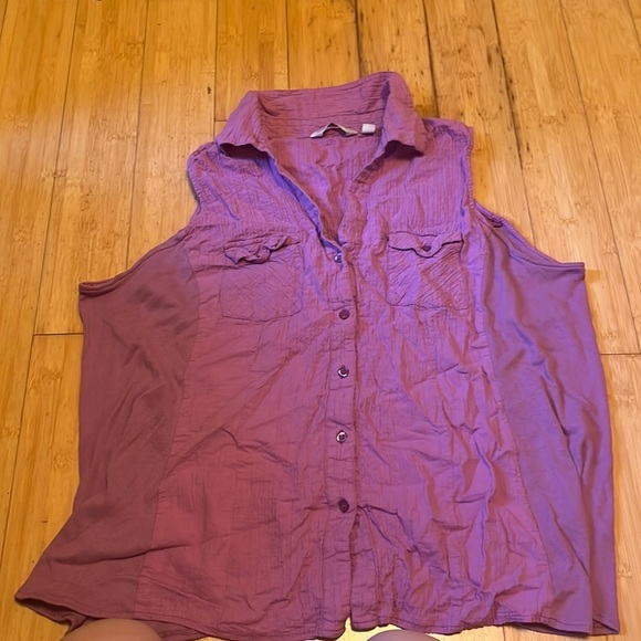 Collard Pleated Purple Tank - Picture 1 of 3